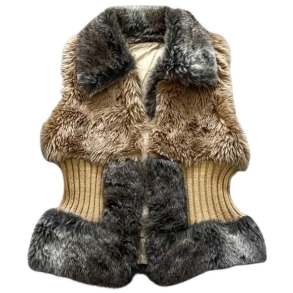 INC International Concepts Jackets & Blazers - Y2K Grail Faux Fur Fitted Vest Tan + Brown Mob Wife Aesthetic - Size M